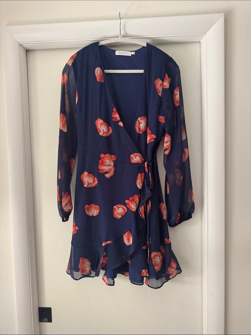Floral Wrap Dress - Navy with Coral Bloom Print